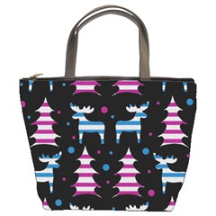 Blue And Pink Reindeer Pattern Bucket Bags by Valentinaart