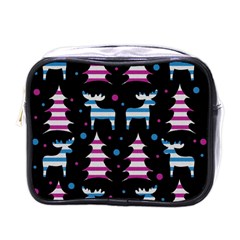 Blue And Pink Reindeer Pattern Mini Toiletries Bags by Valentinaart