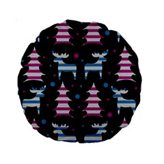 Blue And Pink Reindeer Pattern Standard 15  Premium Round Cushions by Valentinaart