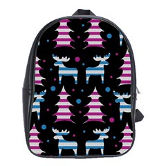Blue And Pink Reindeer Pattern School Bags (xl)  by Valentinaart