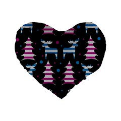 Blue And Pink Reindeer Pattern Standard 16  Premium Heart Shape Cushions by Valentinaart