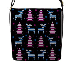 Blue And Pink Reindeer Pattern Flap Messenger Bag (l)  by Valentinaart