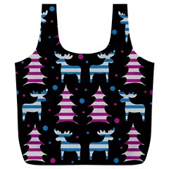 Blue And Pink Reindeer Pattern Full Print Recycle Bags (l)  by Valentinaart