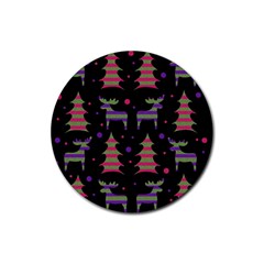 Reindeer Magical Pattern Rubber Coaster (round)  by Valentinaart