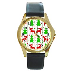 Reindeer Elegant Pattern Round Gold Metal Watch by Valentinaart