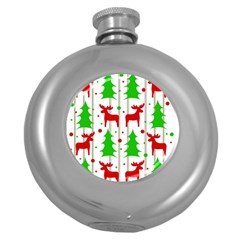 Reindeer Elegant Pattern Round Hip Flask (5 Oz) by Valentinaart