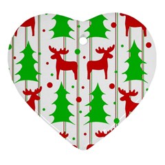 Reindeer Elegant Pattern Heart Ornament (2 Sides) by Valentinaart