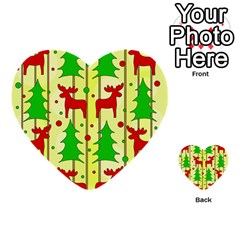 Xmas Reindeer Pattern - Yellow Multi-purpose Cards (heart)  by Valentinaart