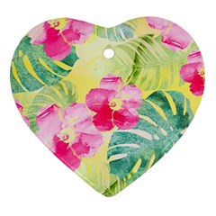 Tropical Dream Hibiscus Pattern Ornament (heart)  by DanaeStudio