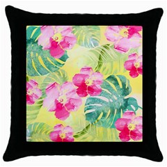 Tropical Dream Hibiscus Pattern Throw Pillow Case (black) by DanaeStudio