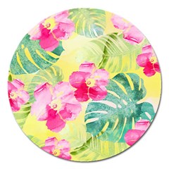 Tropical Dream Hibiscus Pattern Magnet 5  (round)