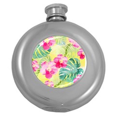 Tropical Dream Hibiscus Pattern Round Hip Flask (5 Oz) by DanaeStudio