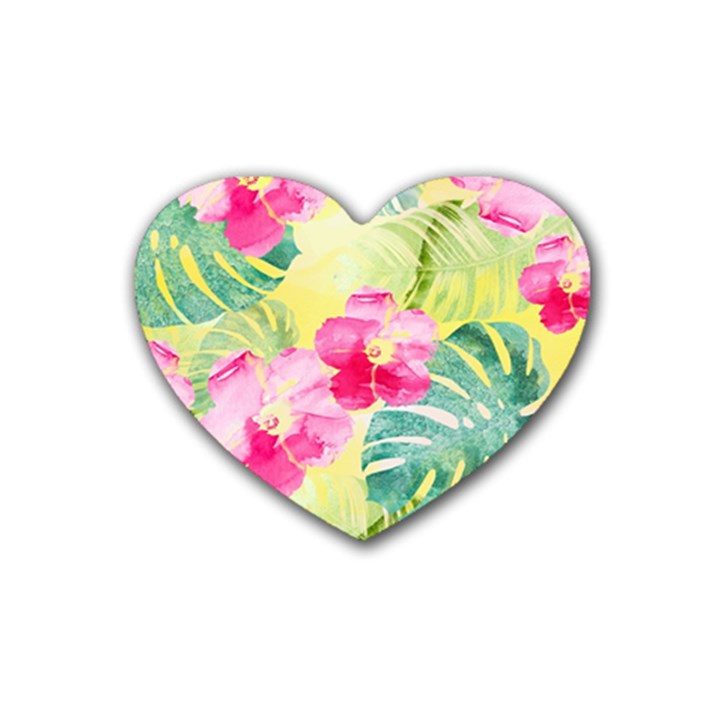 Tropical Dream Hibiscus Pattern Rubber Coaster (Heart) 