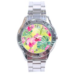 Tropical Dream Hibiscus Pattern Stainless Steel Analogue Watch by DanaeStudio