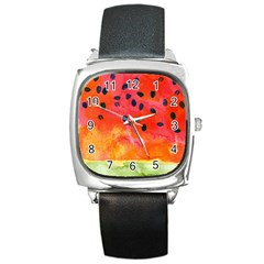 Abstract Watermelon Square Metal Watch