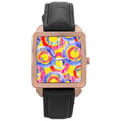 Blue And Pink Dream Rose Gold Leather Watch  by DanaeStudio