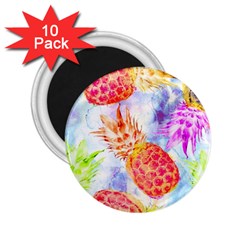 Colorful Pineapples Over A Blue Background 2 25  Magnets (10 Pack) 