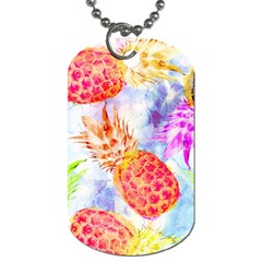 Colorful Pineapples Over A Blue Background Dog Tag (two Sides) by DanaeStudio