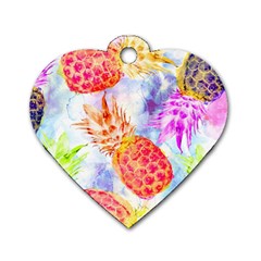 Colorful Pineapples Over A Blue Background Dog Tag Heart (one Side) by DanaeStudio