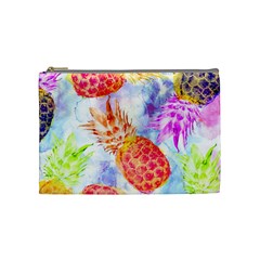 Colorful Pineapples Over A Blue Background Cosmetic Bag (medium)  by DanaeStudio