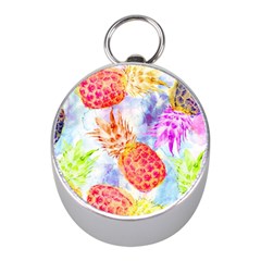 Colorful Pineapples Over A Blue Background Mini Silver Compasses by DanaeStudio