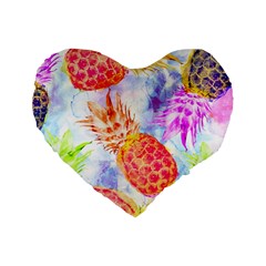 Colorful Pineapples Over A Blue Background Standard 16  Premium Flano Heart Shape Cushions by DanaeStudio