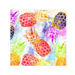 Colorful Pineapples Over A Blue Background Small Satin Scarf (square) by DanaeStudio