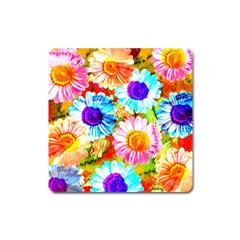 Colorful Daisy Garden Square Magnet by DanaeStudio