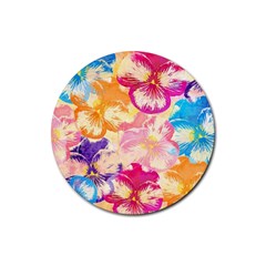 Colorful Pansies Field Rubber Round Coaster (4 Pack) 