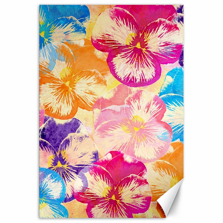 Colorful Pansies Field Canvas 20  x 30  