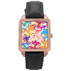 Colorful Pansies Field Rose Gold Leather Watch  by DanaeStudio