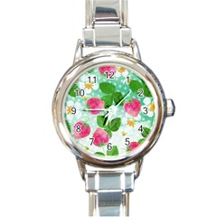 Cute Strawberries Pattern Round Italian Charm Watch by DanaeStudio