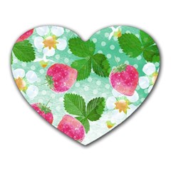 Cute Strawberries Pattern Heart Mousepads by DanaeStudio