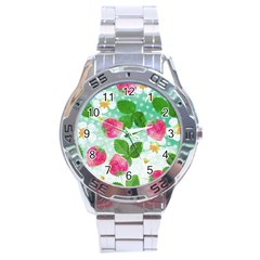 Cute Strawberries Pattern Stainless Steel Analogue Watch by DanaeStudio