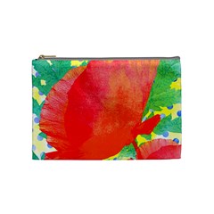 Lovely Red Poppy And Blue Dots Cosmetic Bag (medium)  by DanaeStudio