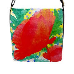 Lovely Red Poppy And Blue Dots Flap Messenger Bag (l)  by DanaeStudio