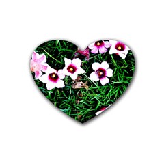 Pink Flowers Over A Green Grass Heart Coaster (4 Pack)  by DanaeStudio