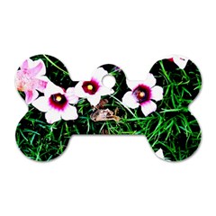 Pink Flowers Over A Green Grass Dog Tag Bone (one Side) by DanaeStudio