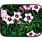 Pink Flowers Over A Green Grass Double Sided Fleece Blanket (Mini)  35 x27  Blanket Front