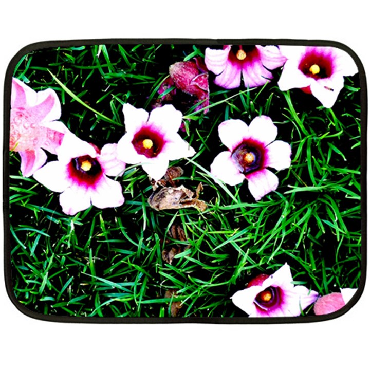 Pink Flowers Over A Green Grass Double Sided Fleece Blanket (Mini) 