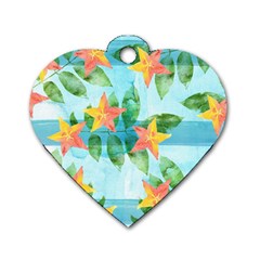 Tropical Starfruit Pattern Dog Tag Heart (one Side) by DanaeStudio