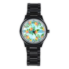 Tropical Starfruit Pattern Stainless Steel Round Watch by DanaeStudio