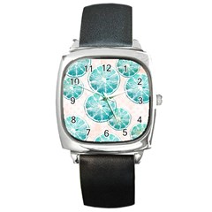 Turquoise Citrus And Dots Square Metal Watch by DanaeStudio