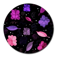 Purple And Pink Flowers  Round Mousepads