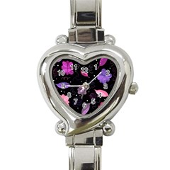 Purple And Pink Flowers  Heart Italian Charm Watch by Valentinaart