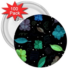 Blue And Green Flowers  3  Buttons (100 Pack) 