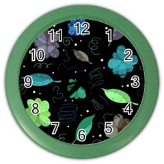 Blue And Green Flowers  Color Wall Clocks by Valentinaart