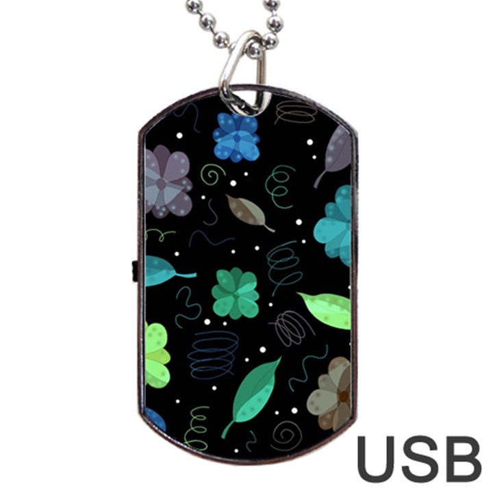 Blue and green flowers  Dog Tag USB Flash (Two Sides) 