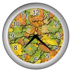 Autumn Flowers Wall Clocks (silver)  by Valentinaart