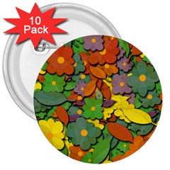 Decorative Flowers 3  Buttons (10 Pack)  by Valentinaart